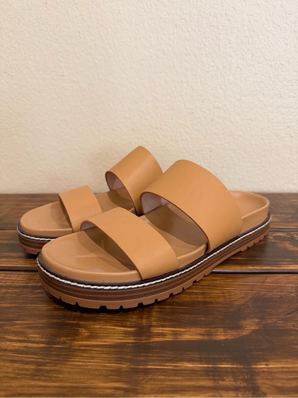 Madewell The Charley Double Strap Slide Sandal Women’s 9 Tan Leather Preppy